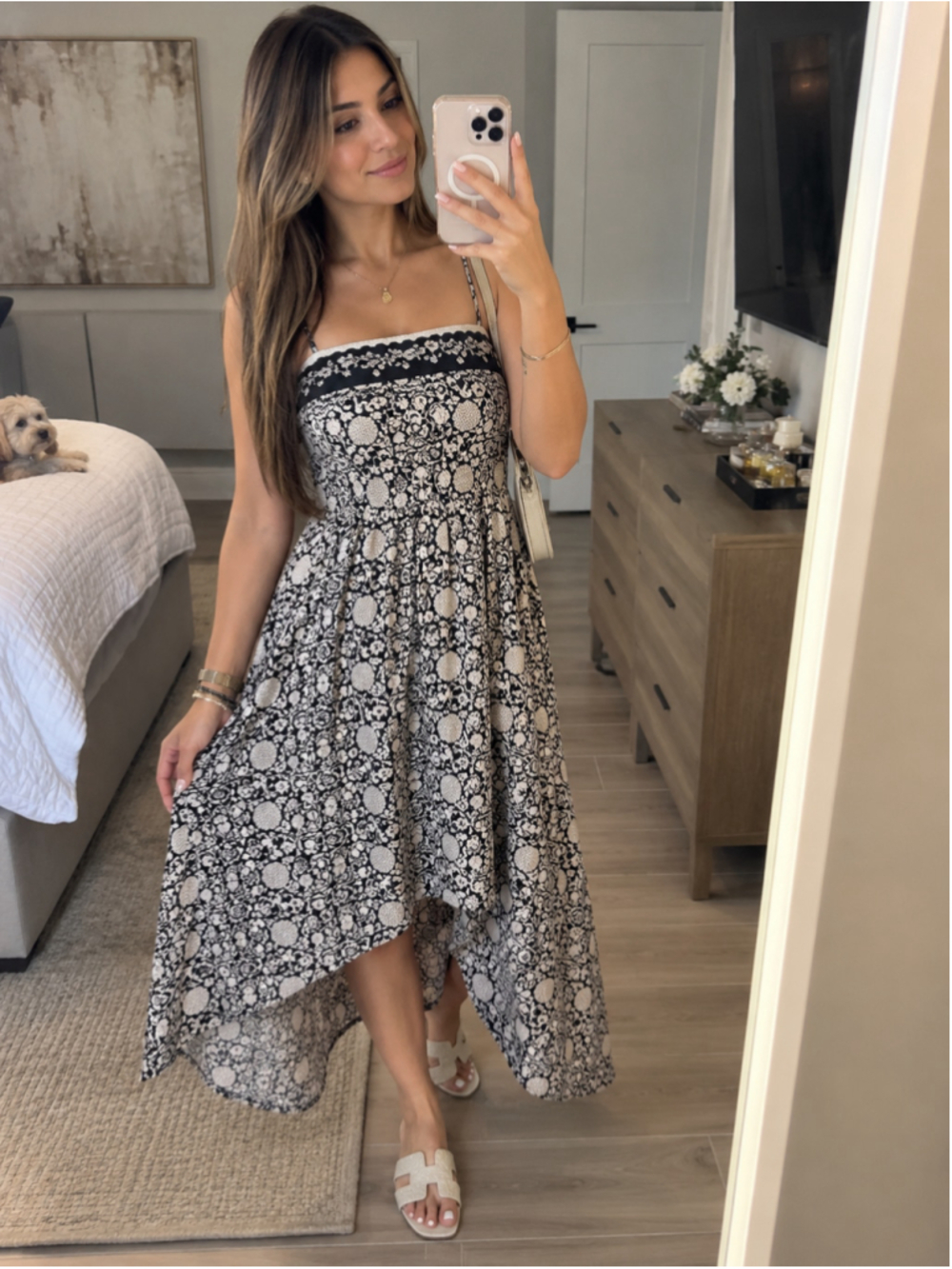 Universal Thread Women’s Asymmetrical Midi Sundress – Black Floral